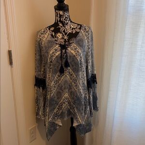 Style & Co. Navy and White Lace-Up Tunic